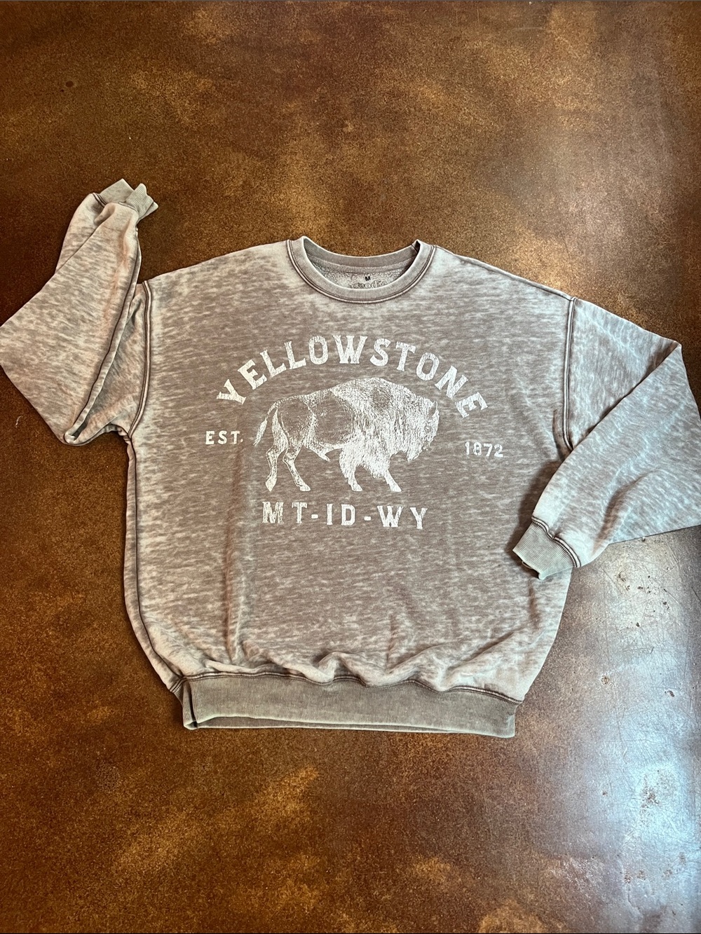 Goodie Two Sleeves Yellowstone Buffalo Crewneck Burnout Sweatshirt - Brown
